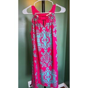 Aryeh Pink Teal Keyhole Halter Shift Dress Small #graduation #reformation